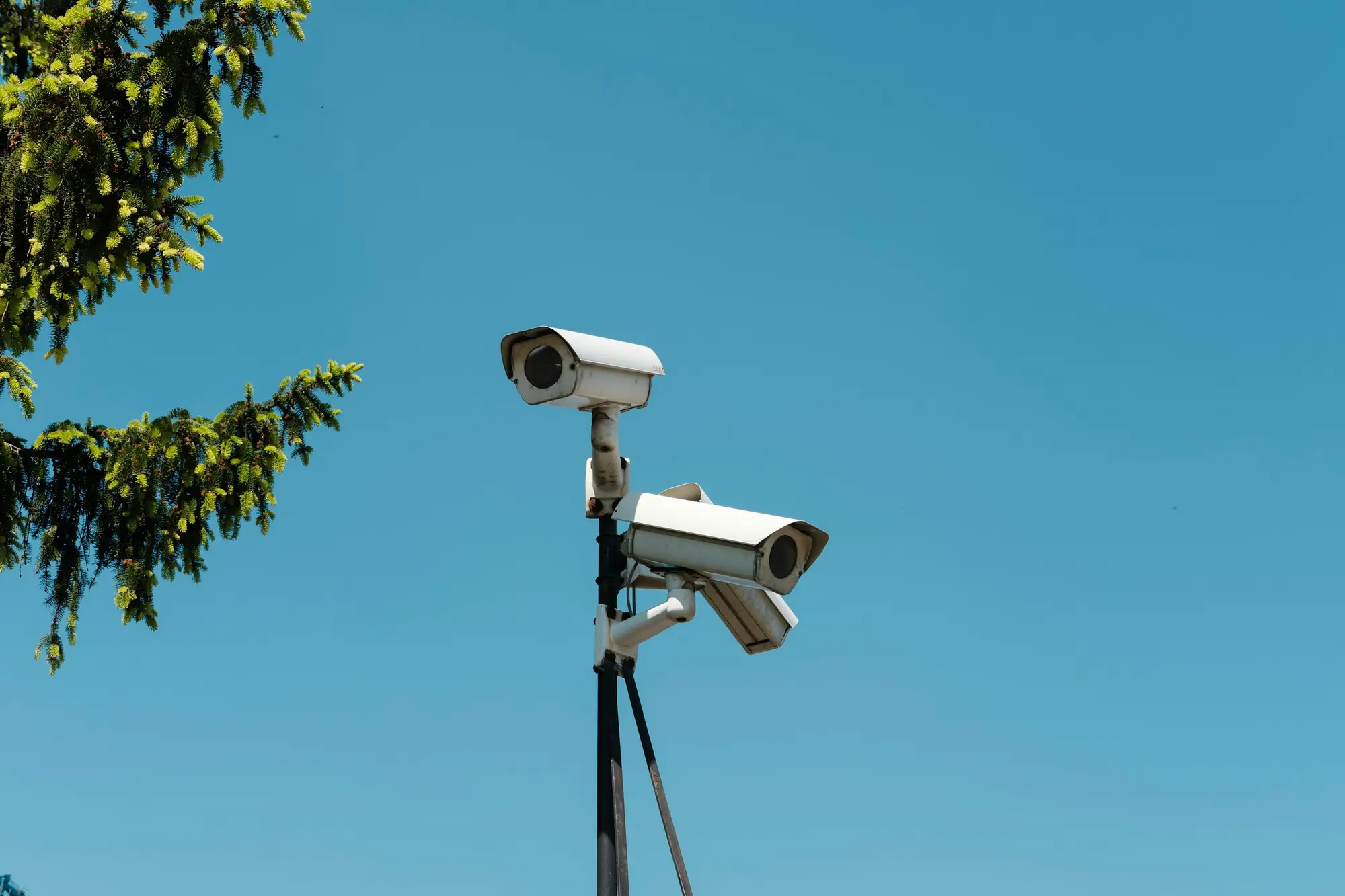 Security cameras mounted on a pole