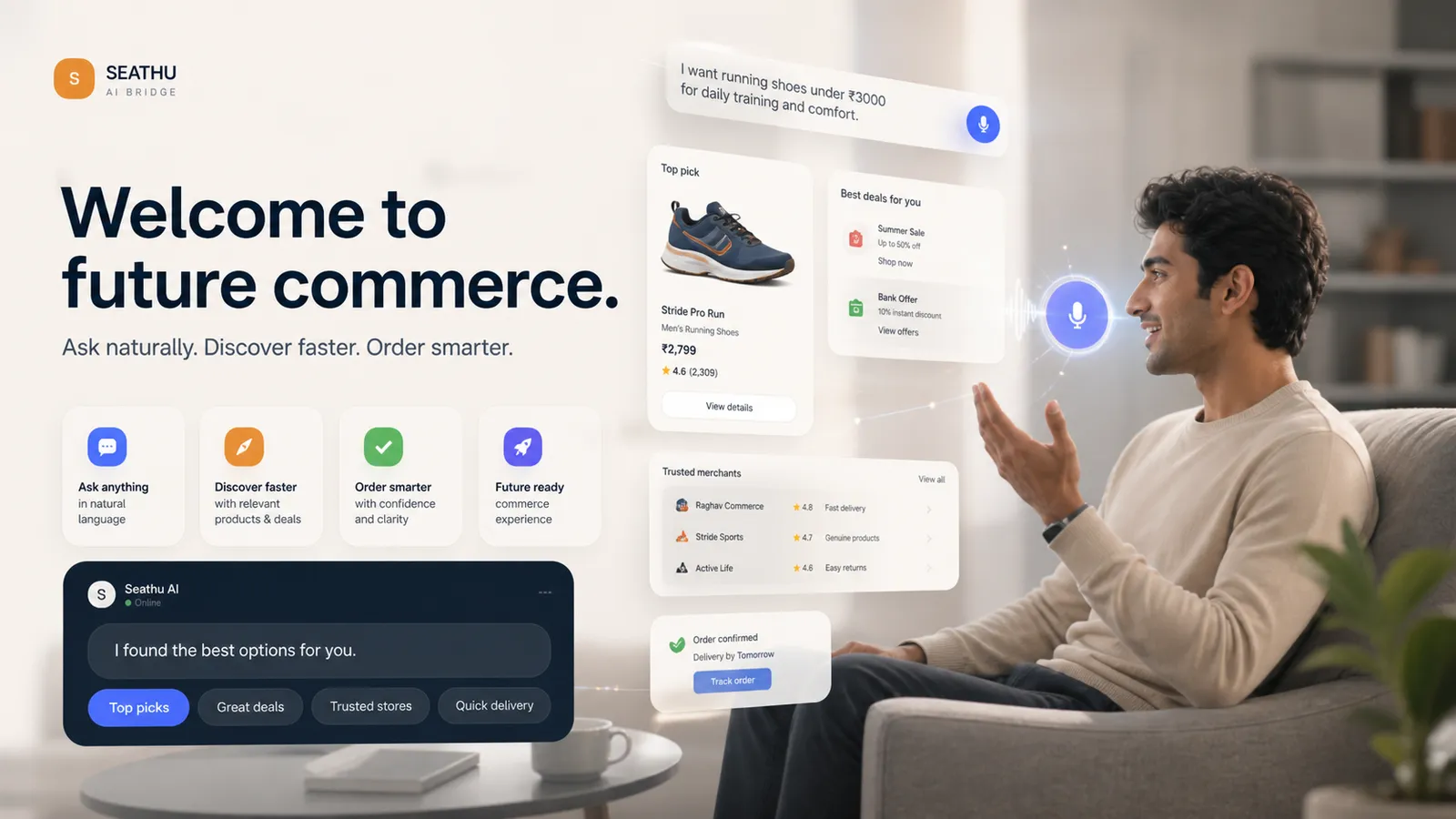 Seathu AI shopping assistant answering a customer's voice request